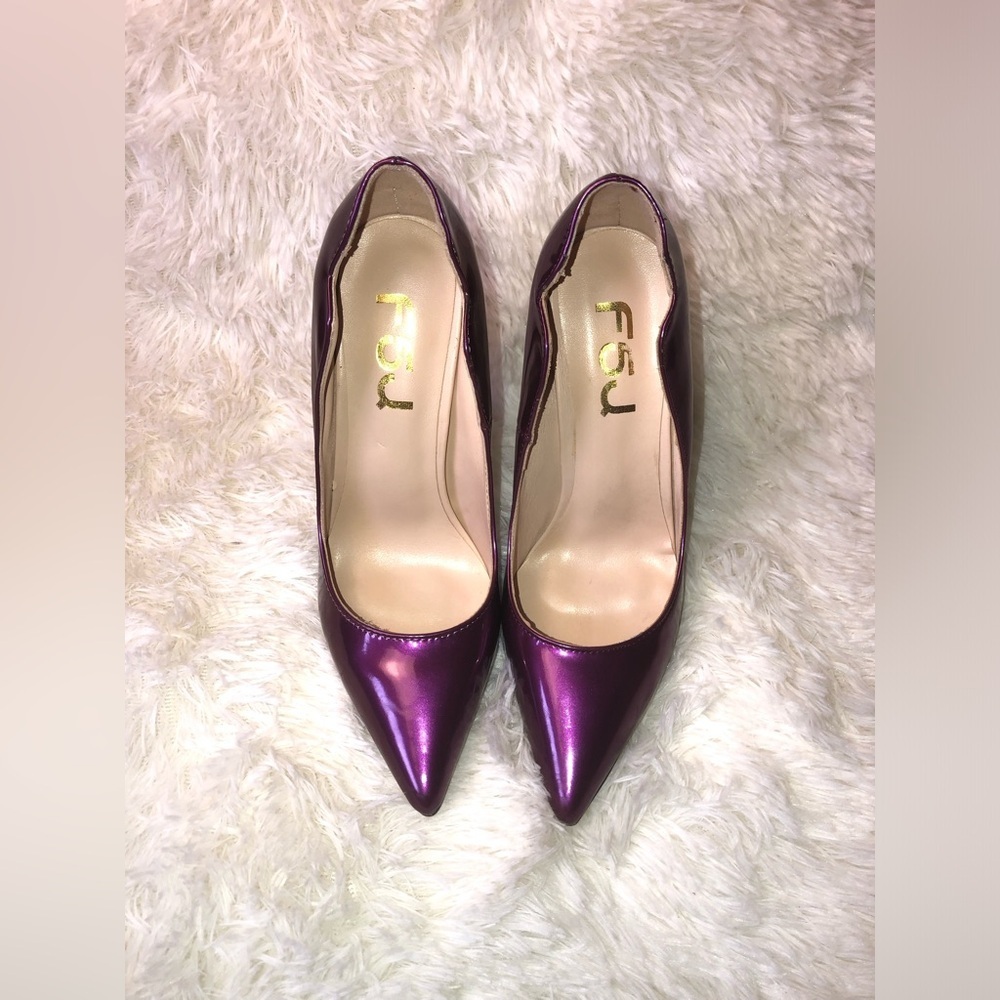 FSJ Metallic Plum Pointed-Toe Stiletto Heels - Women's - Picture 3 of 15